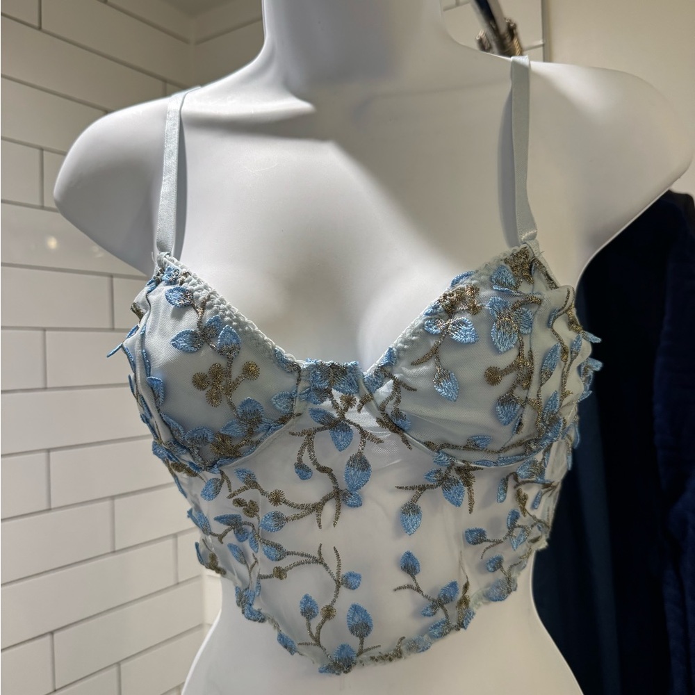 Dainty Blue Floral Embroidered Bralette